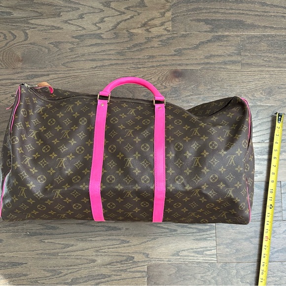 💯 LOUIS VUITTON Monogram Pink Trim Keepall 55 Brown Luggage Bag - Picture 12 of 13
